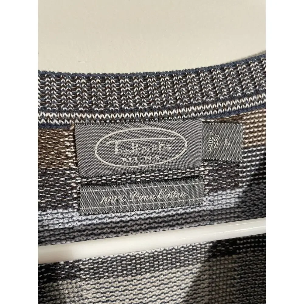 Talbots Men’s 100%‎ Pima Cotton Long Sleeve Sweater Gray Tan Size L